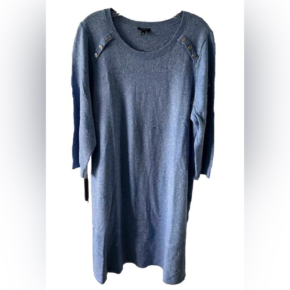 Talbots Knit Sweater Dress Women's 1X Blue Button Accents 40 Inches Long NWT